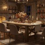 IDEALHOUSE 71" Long Dining Table for 6-8, Farmhouse Wooden Barn Kitchen Table for 6, Triangular Legs, Large Dining Room Table w/Thickened Tabletop, Sturdy Frame, for Dinner, Kitchen, Office, Natural