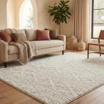 SAFAVIEH Area Rug 8x10 - Tulum Collection - Large - Ivory & Grey, Moroccan Boho Tribal Design, Non-Shedding & Easy to Clean, Ideal for Living Room, Bedroom, Dining Space (TUL272A)