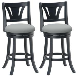 MALOL Swivel Bar Stools Set of 2, 26 Inch Counter Height Barstool with Silent Rotation, High-Density Foam Cushion, Solid Wood Frame, Footrest & Anti-Slip Pads for Kitchen Islands and Home Bars (Grey)