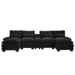 125" U Shaped Cloud Modular Sectional Couch for Living Room, Small Comfy Chenille Sofa with Double Chaise Lounge, Storage Central Console, Cup Holders, USB Port,Black