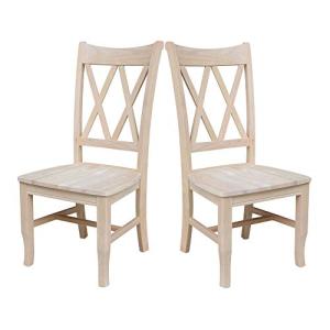 IC International Concepts, Set of 2 Double X-Back Dining Chairs, Armless, Real Wood, Kitchen/Dining/Accent, 19.9"W x 22"D x 41.3"H, 225 Lbs Wt. Capacity, DIY, Paint/Stain In Any Color, Unfinished