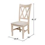 IC International Concepts, Set of 2 Double X-Back Dining Chairs, Armless, Real Wood, Kitchen/Dining/Accent, 19.9"W x 22"D x 41.3"H, 225 Lbs Wt. Capacity, DIY, Paint/Stain In Any Color, Unfinished
