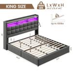 Driftalia Lift Up King Size Bed Frame with Storage, Upholstered King Bed Frame with Charging Station and LED Lights Headboard, No Box Spring Needed, Easy Assembly - Dark Grey