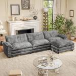 Furniwell 119" Modular Couch 3-Seat Sofa with Reversible Ottoman, Cloud Couch L Shaped Sofa with Deep Seat, Chenille Sectional Couches for Living Room