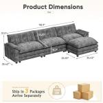 Furniwell 119" Modular Couch 3-Seat Sofa with Reversible Ottoman, Cloud Couch L Shaped Sofa with Deep Seat, Chenille Sectional Couches for Living Room