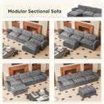 Furniwell 119" Modular Couch 3-Seat Sofa with Reversible Ottoman, Cloud Couch L Shaped Sofa with Deep Seat, Chenille Sectional Couches for Living Room