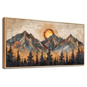 ZUITINGHUA Wood Framed Wall Art For Living Room Canvas Decor For Bedroom Office Decorations Abstract Boho Wall Paintings Mountain Landscape Wall Pictures Modern Home Decor Artwork 20x40 In