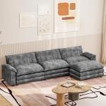 Furniwell 119" Modular Couch 3-Seat Sofa with Reversible Ottoman, Cloud Couch L Shaped Sofa with Deep Seat, Chenille Sectional Couches for Living Room