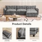Furniwell 119" Modular Couch 3-Seat Sofa with Reversible Ottoman, Cloud Couch L Shaped Sofa with Deep Seat, Chenille Sectional Couches for Living Room