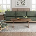 Rustic Coffee Table for Living Room - Farmhouse Oak Wood Rectangle Coffee Table, Solid Real Wooden Brown Center Table Organic Modern