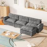 Furniwell 119" Modular Couch 3-Seat Sofa with Reversible Ottoman, Cloud Couch L Shaped Sofa with Deep Seat, Chenille Sectional Couches for Living Room