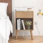 Fultyle Wood Nightstand with Charging Station, Bedside Table with Fluted Drawers and Outlet, Boho Night Stand for Bedroom, Living Room, Office (Rustic Walnut)