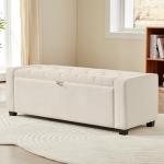 Royal Windsor Ottoman with Storage,Tufted Storage Bench with Safety Hinge,Holds up to 350 lb,Upholstered Bench with Seating for Bedroom, Living Room,Entryway,Linen Beige
