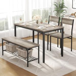 DUMOS Dining Table Set, Dining Table for 4 with Bench, Kitchen Table, Space-Saving Ideal 4-Person Set for Dining Room Kitchen Apartment Corner Grey 4 Pack