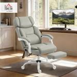 HOMCOM Massage Office Chair with Lumbar Heat, Ergonomic Executive Desk Chair with Adjustable Headrest, 6 Points Vibration, High Back, Reclining, Padded Armrests, Footrest, PU Leather, Light Gray