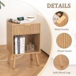 Fultyle Wood Nightstand with Charging Station, Bedside Table with Fluted Drawers and Outlet, Boho Night Stand for Bedroom, Living Room, Office (Rustic Walnut)