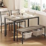 DUMOS Dining Table Set, Dining Table for 4 with Bench, Kitchen Table, Space-Saving Ideal 4-Person Set for Dining Room Kitchen Apartment Corner Grey 4 Pack