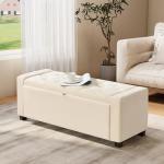 Royal Windsor Ottoman with Storage,Tufted Storage Bench with Safety Hinge,Holds up to 350 lb,Upholstered Bench with Seating for Bedroom, Living Room,Entryway,Linen Beige