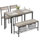 DUMOS Dining Table Set, Dining Table for 4 with Bench, Kitchen Table, Space-Saving Ideal 4-Person Set for Dining Room Kitchen Apartment Corner Grey 4 Pack