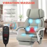 HOMCOM Massage Office Chair with Lumbar Heat, Ergonomic Executive Desk Chair with Adjustable Headrest, 6 Points Vibration, High Back, Reclining, Padded Armrests, Footrest, PU Leather, Light Gray