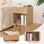 Fultyle Wood Nightstand with Charging Station, Bedside Table with Fluted Drawers and Outlet, Boho Night Stand for Bedroom, Living Room, Office (Rustic Walnut)