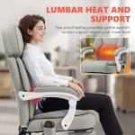 HOMCOM Massage Office Chair with Lumbar Heat, Ergonomic Executive Desk Chair with Adjustable Headrest, 6 Points Vibration, High Back, Reclining, Padded Armrests, Footrest, PU Leather, Light Gray