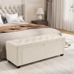 Royal Windsor Ottoman with Storage,Tufted Storage Bench with Safety Hinge,Holds up to 350 lb,Upholstered Bench with Seating for Bedroom, Living Room,Entryway,Linen Beige