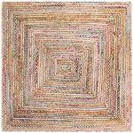 SAFAVIEH Area Rug 6' Square - Cape Cod Collection - Beige & Multi, Handmade Jute & Cotton, Woven Braided Design (CAP202B)