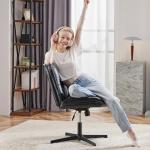 OLIXIS Criss Cross Chair Without Wheels, Cross Legged Office Chair, Armless Wide Vanity Desk Chair with Comfy PU Leather& Back - Swivel for Home Office Bedroom, Black