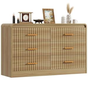 YITAHOME 6-Drawer Dresser with Built-in Power Outlet, Wood TV Stand with 6 Large Drawers and Bar Handles, White Dresser Chest of Drawers for Living Room, Hallway, Entryway