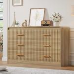 YITAHOME 6-Drawer Dresser with Built-in Power Outlet, Wood TV Stand with 6 Large Drawers and Bar Handles, White Dresser Chest of Drawers for Living Room, Hallway, Entryway