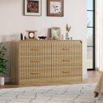 YITAHOME 6-Drawer Dresser with Built-in Power Outlet, Wood TV Stand with 6 Large Drawers and Bar Handles, White Dresser Chest of Drawers for Living Room, Hallway, Entryway