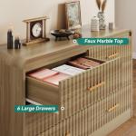 YITAHOME 6-Drawer Dresser with Built-in Power Outlet, Wood TV Stand with 6 Large Drawers and Bar Handles, White Dresser Chest of Drawers for Living Room, Hallway, Entryway