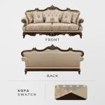 Lexicon Traditional Sofa Couch for Living Room, Rolled Arm Sofa with 5 Accent Pillows, Tufting, Queen Legs in Cherry Finish with Gold Tipping, Upholstered Living Room Furniture, 3 Seater Couch, Brown