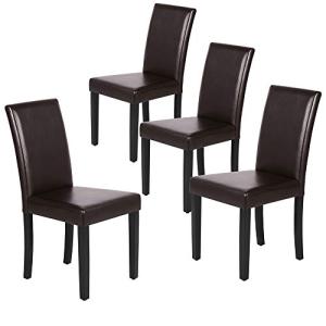 Set of 4 Brown PU Cushion Dining Chairs