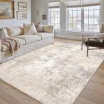 WondRg 8x10 Washable Area Rug Beige Grey Neutral Abstract Living Room Bedroom Large Throw Rug Non Slip Soft Low Pile Indoor Floor Carpet for Dining Room Kitchen Office Entryway