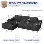 Yaheetech 110" Modular Sectional Sofa Corduroy Boneless Couch with Chaise L-Shape Cloud Couch with Detachable Pillows No Assembly Sofa for Living Room, Dark Gray