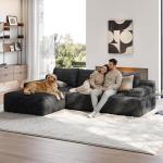 Yaheetech 110" Modular Sectional Sofa Corduroy Boneless Couch with Chaise L-Shape Cloud Couch with Detachable Pillows No Assembly Sofa for Living Room, Dark Gray