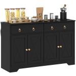 HOMCOM 48" Sideboard Buffet with Storage, Kitchen Storage Cabinet with 2 Drawers and 4 Barn Doors, Farmhouse Coffee Bar Cabinet with Adjustable Shelves, Black