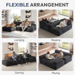 Yaheetech 110" Modular Sectional Sofa Corduroy Boneless Couch with Chaise L-Shape Cloud Couch with Detachable Pillows No Assembly Sofa for Living Room, Dark Gray