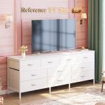 Huuger 63 Inch Dresser for Bedroom, Long Dresser with 10 Fabric Drawers, TV Stand for 55, 65, 70 Inch TV, Toy Storage Organizer for Closet, White