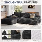 Yaheetech 110" Modular Sectional Sofa Corduroy Boneless Couch with Chaise L-Shape Cloud Couch with Detachable Pillows No Assembly Sofa for Living Room, Dark Gray