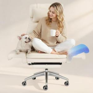 FLEXISPOT Big and Tall Office Chair with Convertible Seat up to 44in, Oversized for Adult & Pet, High Back Computer Chair with Footrest 180° Flip Arm, Desk Chairs for Home Office Gaming Working, Beige