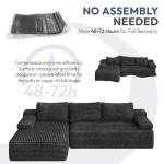 Yaheetech 110" Modular Sectional Sofa Corduroy Boneless Couch with Chaise L-Shape Cloud Couch with Detachable Pillows No Assembly Sofa for Living Room, Dark Gray