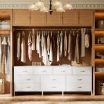 Huuger 63 Inch Dresser for Bedroom, Long Dresser with 10 Fabric Drawers, TV Stand for 55, 65, 70 Inch TV, Toy Storage Organizer for Closet, White