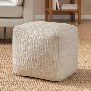 Anji Mountain Pouf Ottoman Foot Rest, Handmade Ottoman Pouf, Comfortable Foot Stool, Decorative Floor Seating for Living Room Decor, Bedroom & Home Décor Accent - Ivory/Lt Brown