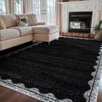 Rugshop Minimal Scalloped Border Indoor Area Rug for Living Room Kitchen Bedroom Entryway, 5' x 7' Black/Ivory