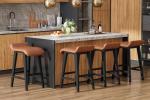 IDEALHOUSE 26.2" Solid Wood Bar Stools Set of 4, Counter Height Bar Stools with Wide PU Leather Upholstered Seat, Barstools Set for Kitchen Islands, Counter Bars, Brown
