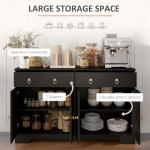 HOMCOM 48" Sideboard Buffet with Storage, Kitchen Storage Cabinet with 2 Drawers and 4 Barn Doors, Farmhouse Coffee Bar Cabinet with Adjustable Shelves, Black