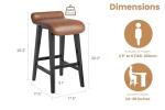 IDEALHOUSE 26.2" Solid Wood Bar Stools Set of 4, Counter Height Bar Stools with Wide PU Leather Upholstered Seat, Barstools Set for Kitchen Islands, Counter Bars, Brown
